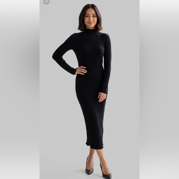 Olive & Oak Women’s Black Long Ribbed Knit Bodycon Dress Medium Rayon Blend - Picture 2 of 12